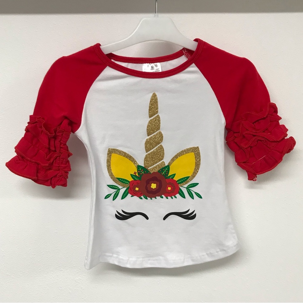 Little girls toddler unicorn flowers print Easter party birthday girl top